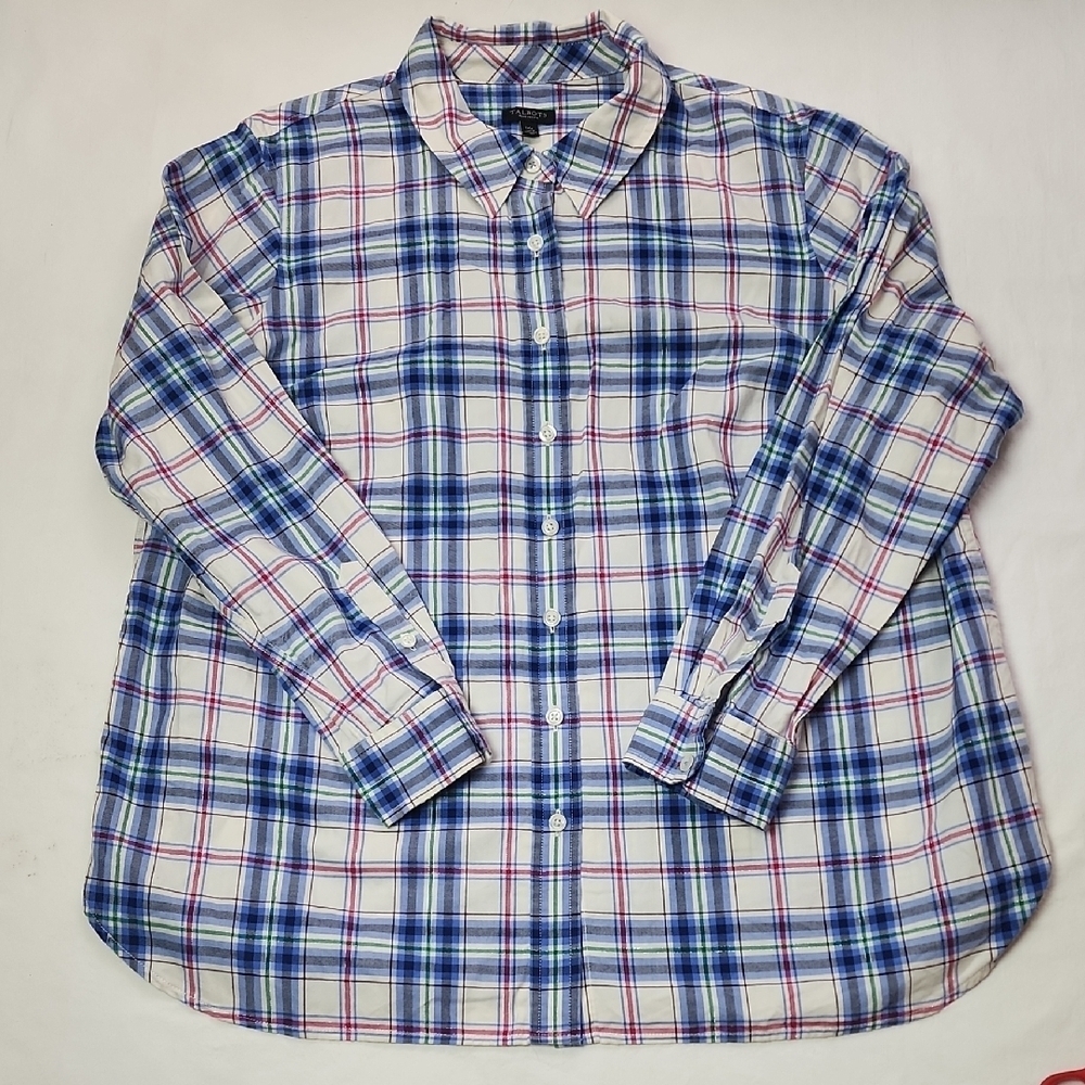 Talbots Plus Petite Women's Plaid Button Up Shirt Metallic Threads 1XP